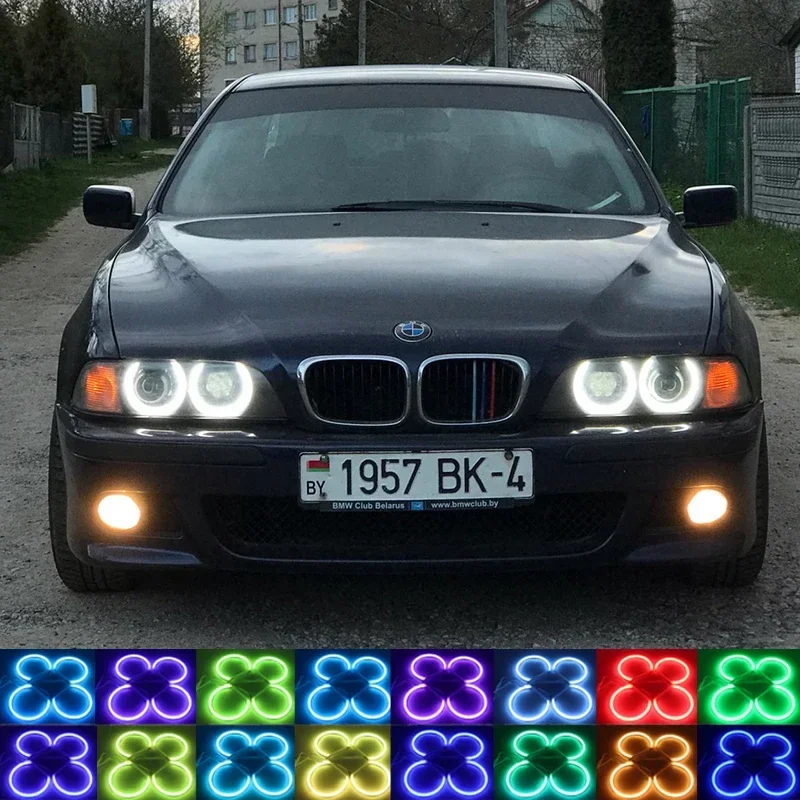 

4 шт., 131 мм, 16 многоцветных RGB 5050SMD, хлопковые светодиодные кольца «ангельские глазки», фара для BMW 3 5 7 серии E36 E38 E39 E46