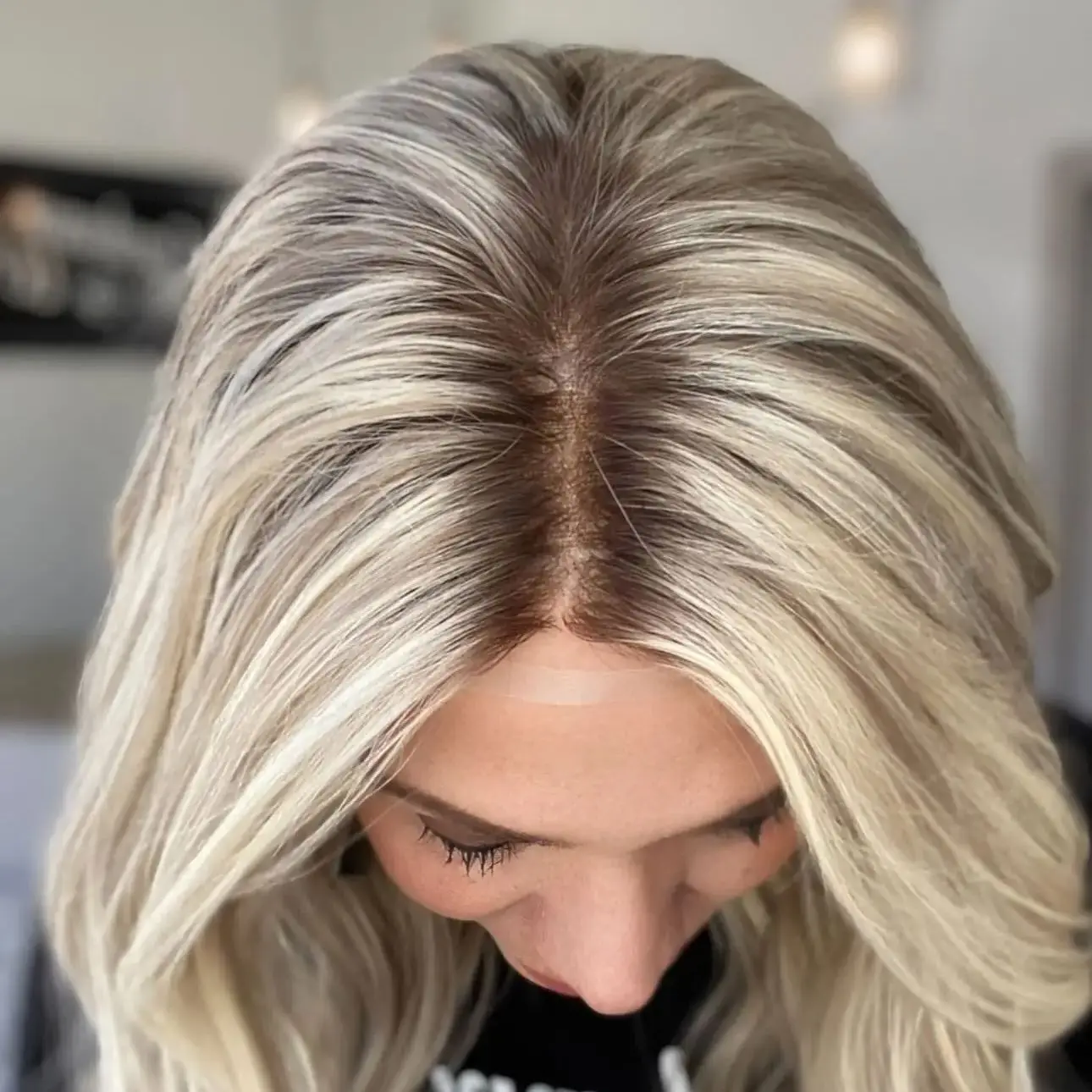 Shoulder Platinum Blonde Women's Natural Wave Brunette Fibre Highlights Synthetic Lace Front Glueless Daily Party Cosplay Use