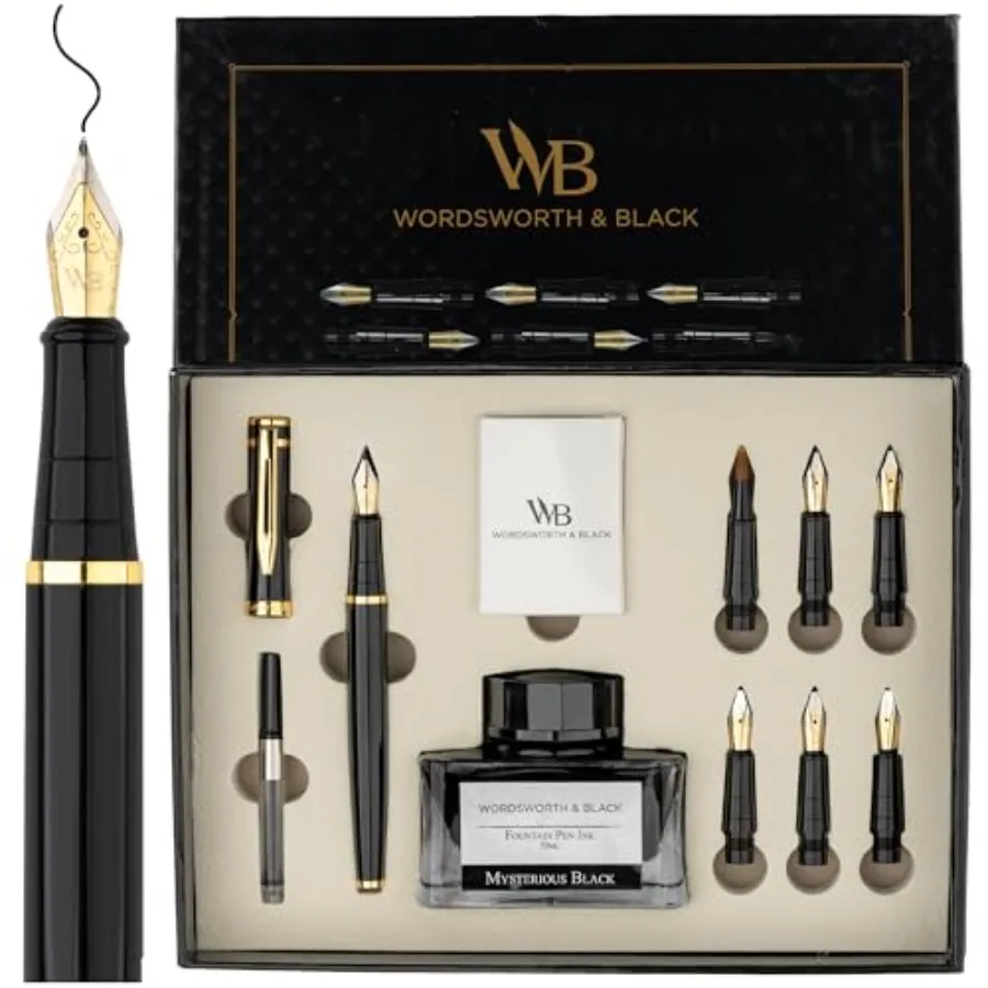 

Calligraphy Pen Gift Set Includes Bottle 6 Cartridges Refill Converter 6 Replacement Nibs Premium Package Journaling Smooth Wri