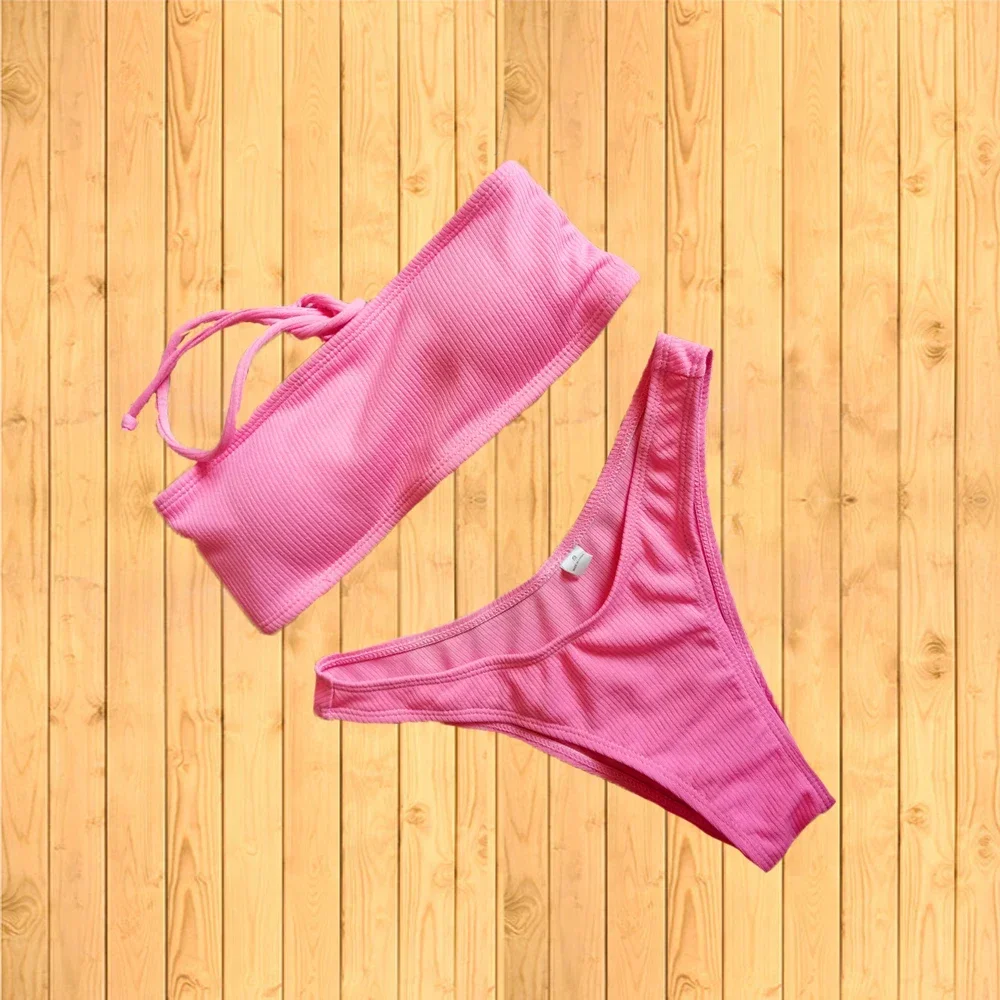 여성 섹시 스트라이프 모노크롬 비키니 투피스 세트, 비치 여성 비키니 수영복, 2025