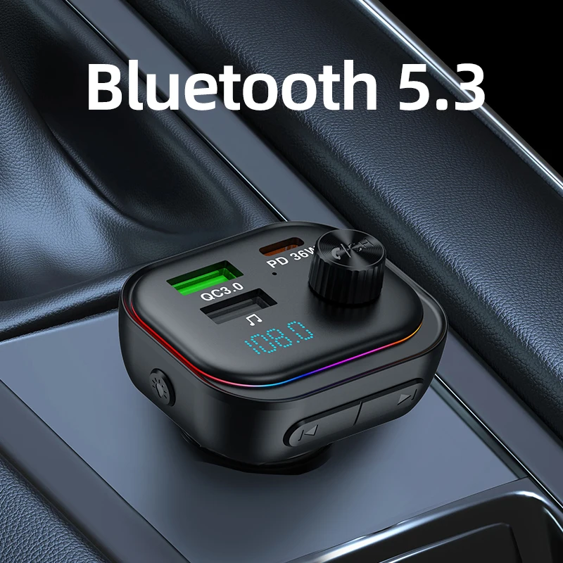 

FM transmitter Bluetooth 5.3 car adapter 54W Max with PD36W and USB fast charging receiver hands-free call USB disk music player