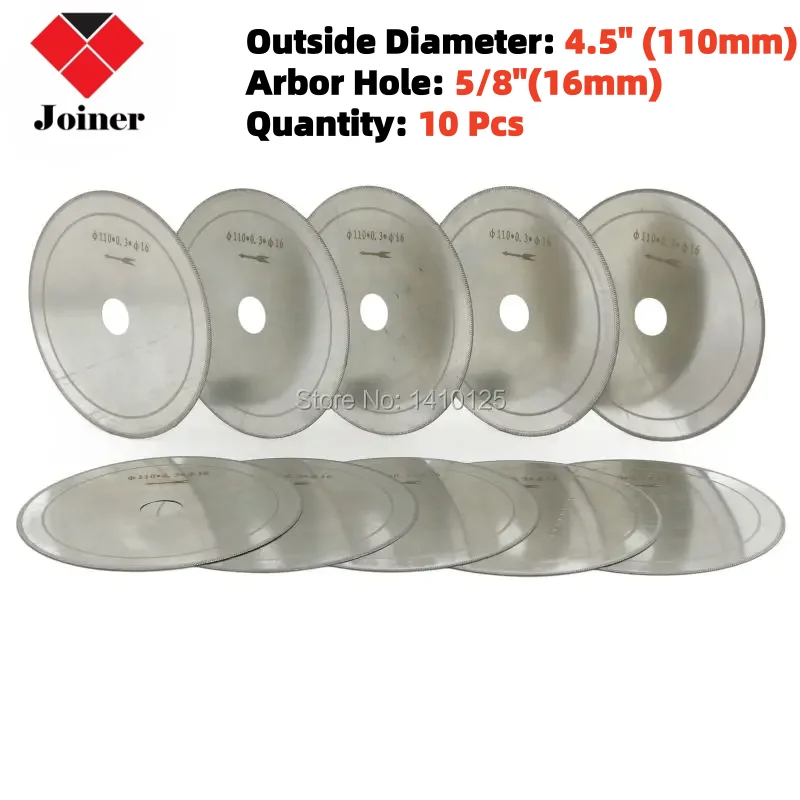 

10Pcs 4.5" inch 110mm Diamond Lapidary Saw Blade Super-Thin Rim 0.4mm Arbor 5/8" Cutting Disc for Jewelry Gems Stone Glass
