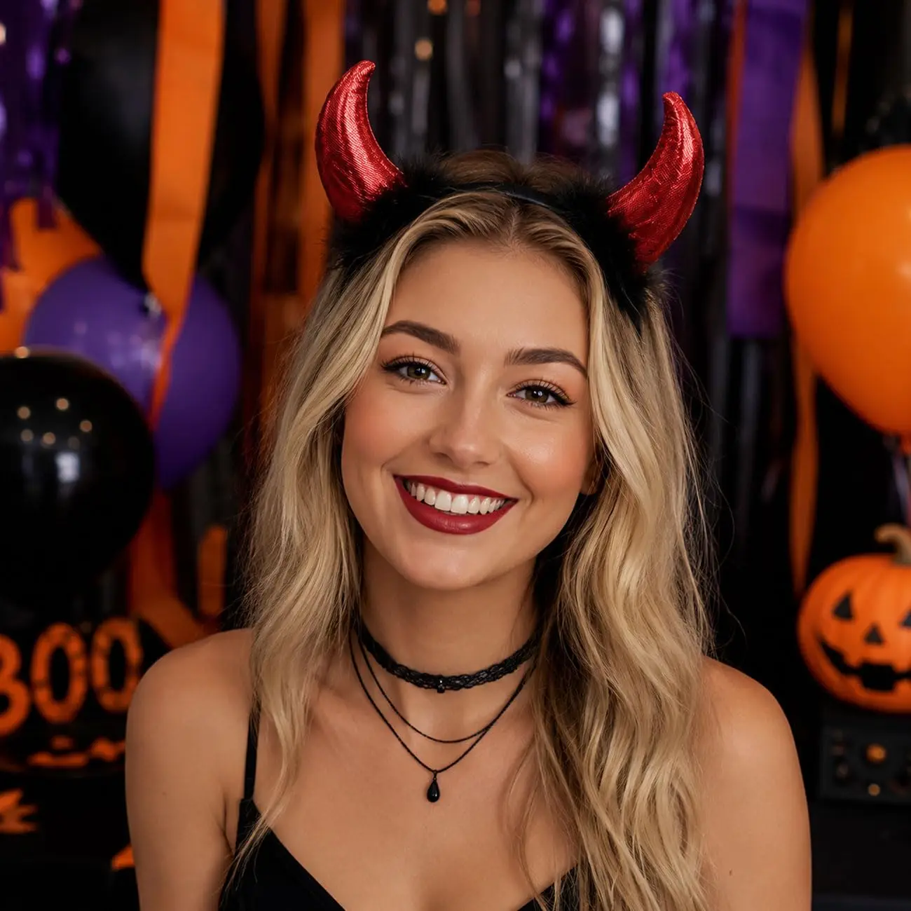 Serre-Tête Cornes de Diable Rouges en Peluche – photo 2