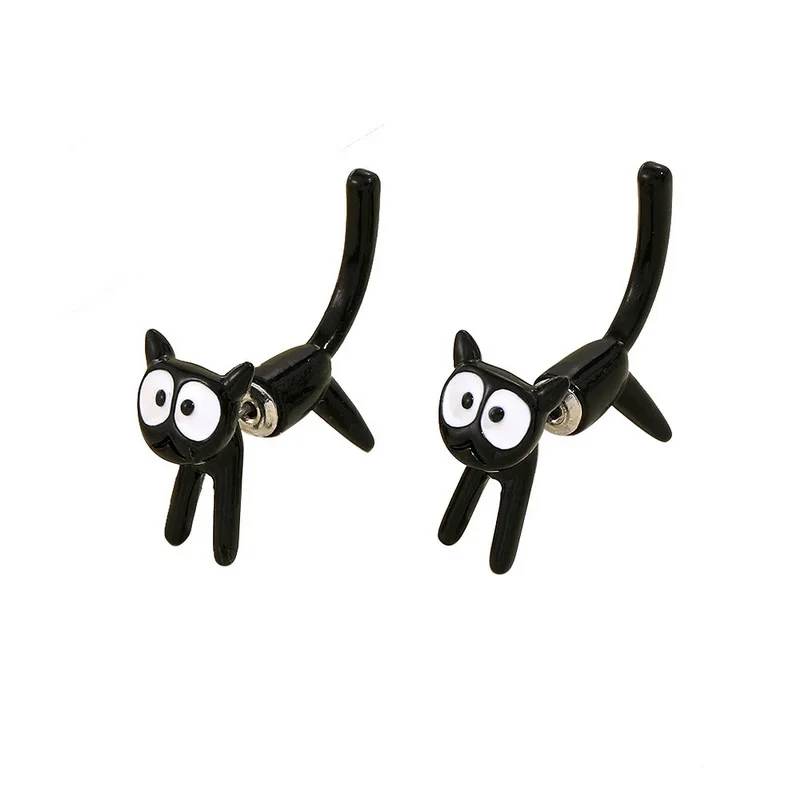 Cute Cartoon Animal Kitten Stud Earring For Women Drip Oil Black White Cat Earrings Teenagers Girls Funny Jewelry Accessories