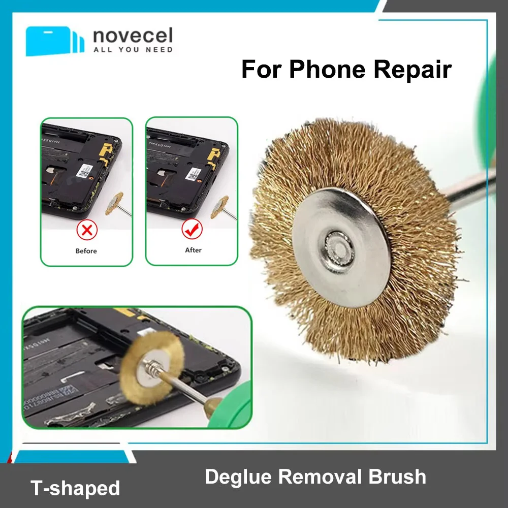 Nocecel T-shaped Steel Copper Brush Glue Remove Tools Deglue Removal Brush for Phone Screen Middle Frame Bracket Repair