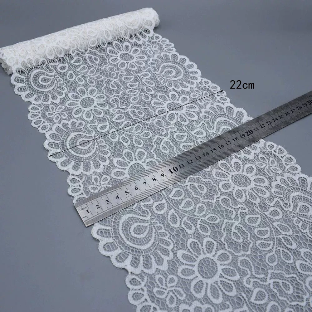 2Yards White Black Elastic Flower Lace Fabric DIY Crafts Sewing Decoration Accessories 22CM Wide