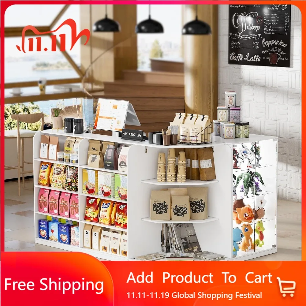 Reception Desk with Counter,70.9inch Front Counter Table with Transparent Display Case,Welcome Desk with 2 Drawers