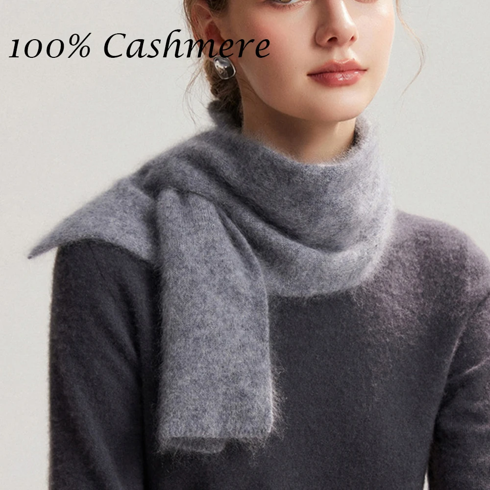Luxury Cashmere Thicken Cross Collar Scarf 100% Cashmere  Solid Color Furry Scarf Short Neck Warmer Cold Proof Scarves for Women