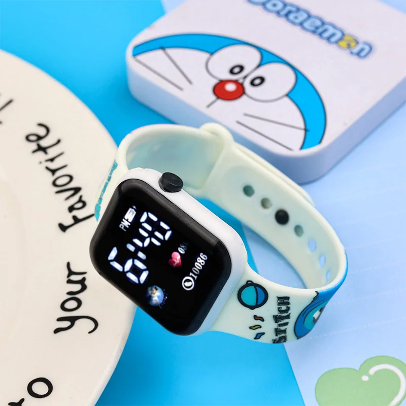 New Hello Kittle Stitch Cartoon Printed Key Led Watch Fashion Personality Square Elementary School Electronic Watch Strap