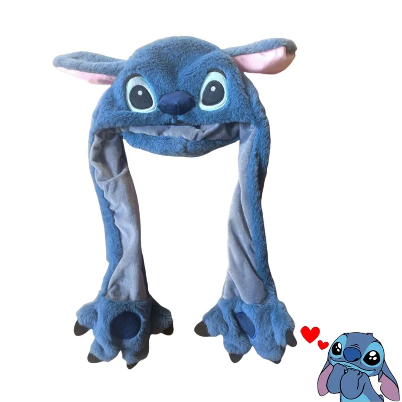 Disney Stitch New Kawaii Hat Anime Stitch Girl Plush Keep Warm Blue The Hat Will Move When You Pinch Your Ears Kids Toy Gifts