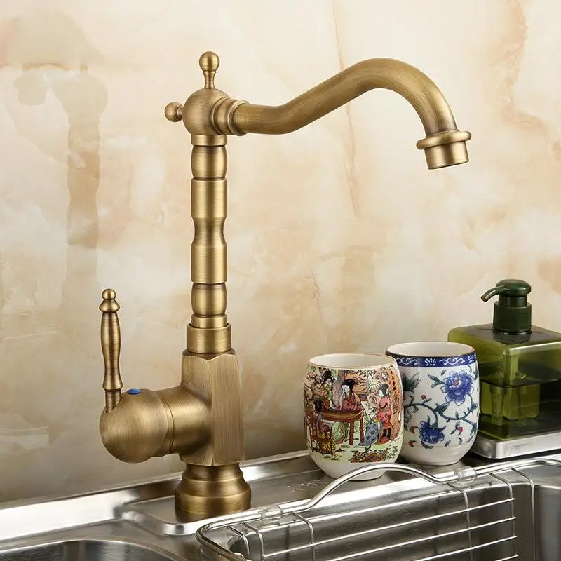 

Home Improvement Accessories Antique Brass Kitchen Faucet 360 Swivel Bathroom Basin Sink Mixer Tap Crane