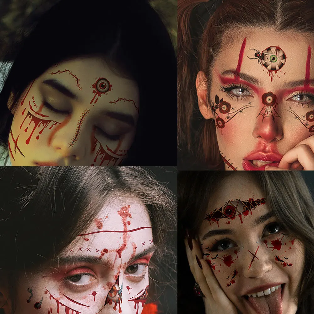 Halloween Scar Tattoo Stickers Simulated Face Fake Wound Horror Stickers Face Stickers Waterproof Makeup Stickers