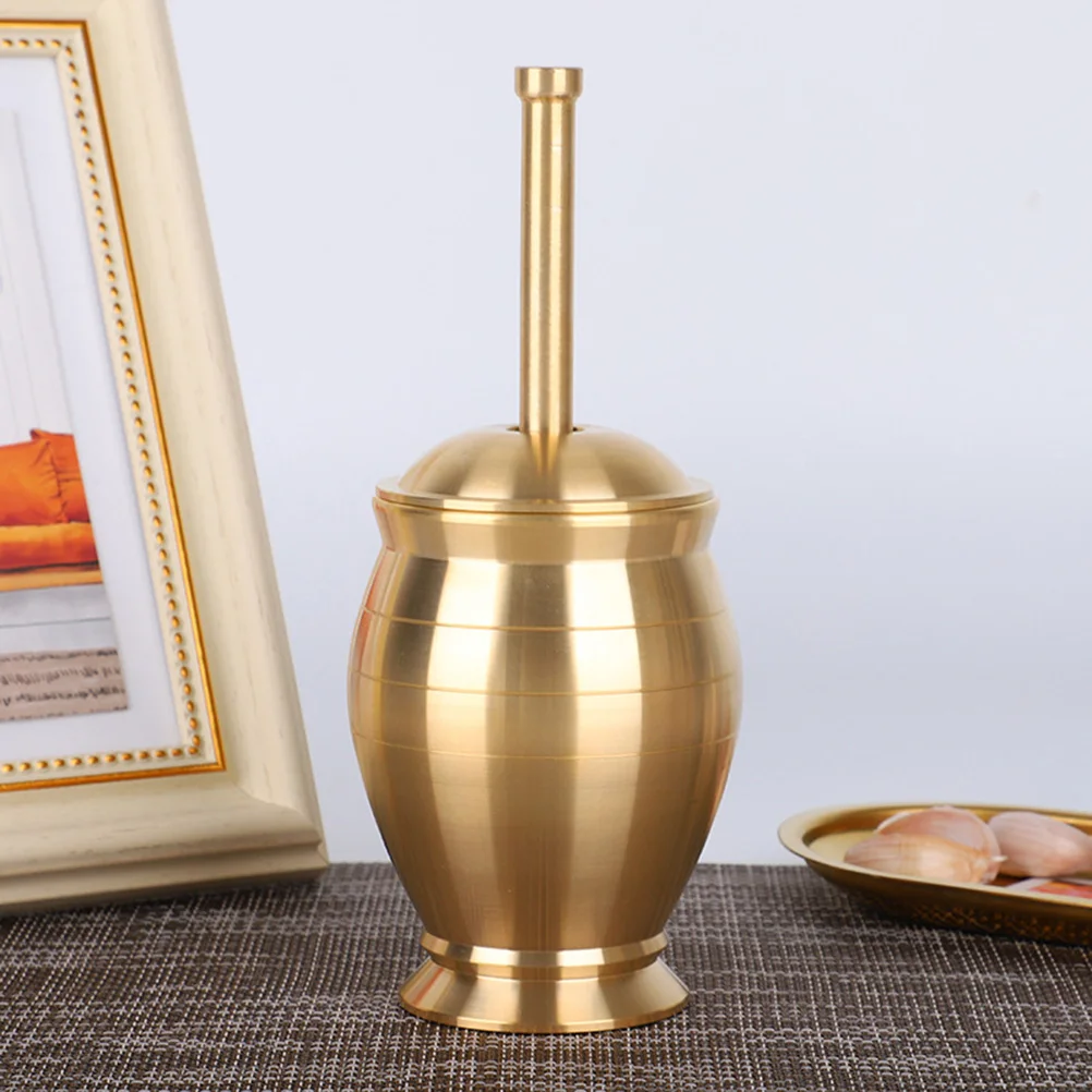 

Brass Mortar Pestle Set Non-Skid Base Heavy Duty Spice Kitchen Tool Mini Crusher SeaSONING Powder Jar