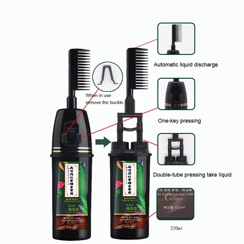 220ml Tongrentang Green Gold Home Garden Plant Dye, Wash and Comb Hair Dye Coffee Color Black Color After Dyeing Unisex