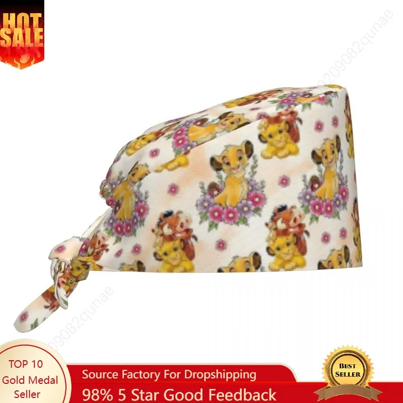 

Custom Adjustable Anime Film King Lion Working Hat Hakuna Matata Cartoon Scrub Caps Scrub Nursing Doctor Surgeon Cap for Dentist