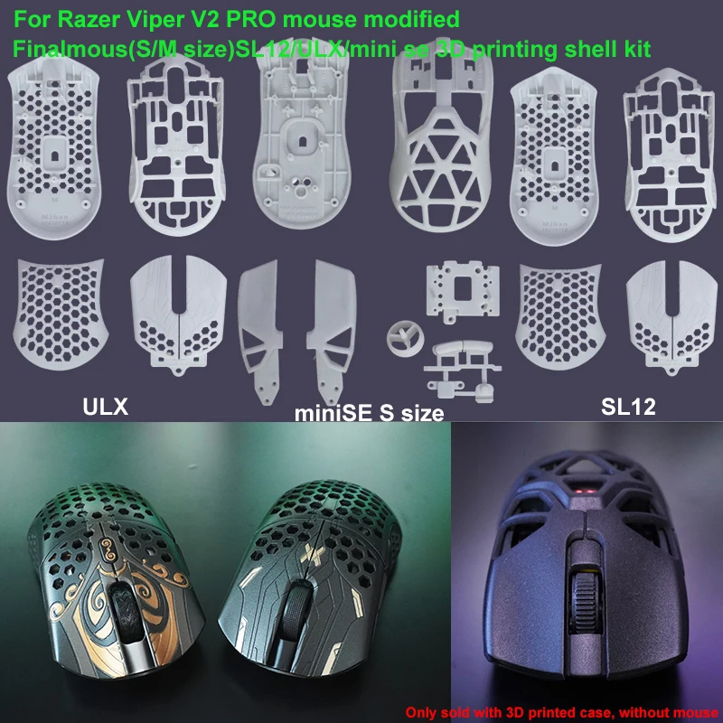 Für razer viper v2 pro kabellose maus modding: hand gefertigtes diy final mouse (s/m größe) sl12/ulx/viper mini se 3d gedrucktes shell kit