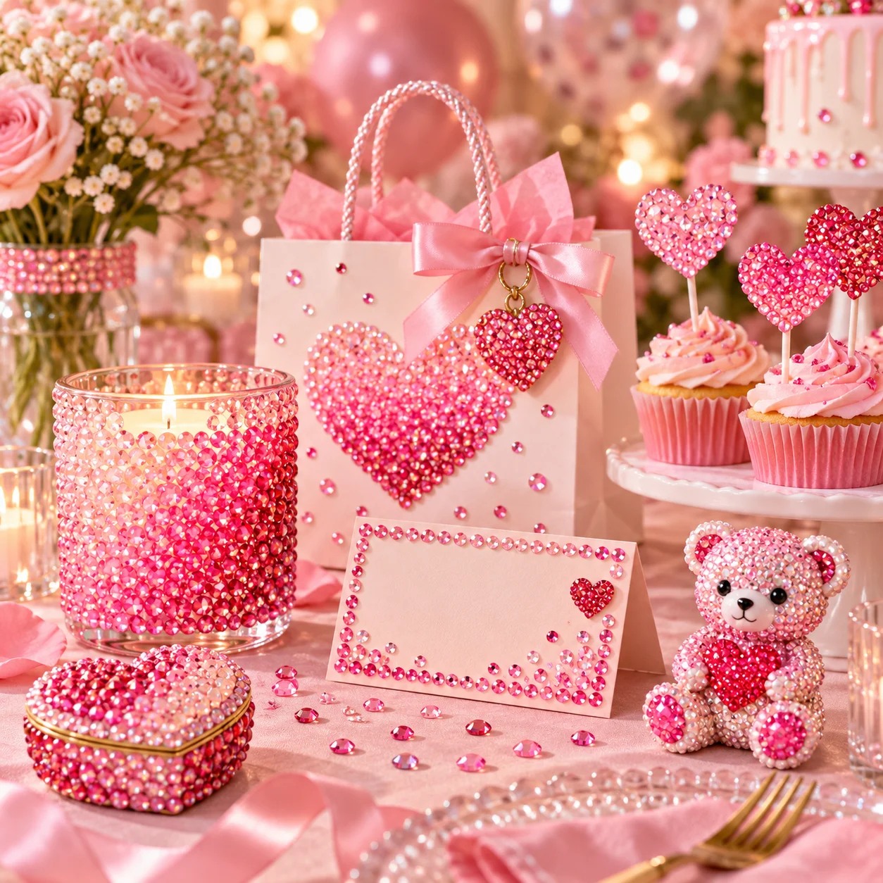Bedazzling Kit 32Grid Jelly Resin Rhinestones | 2-6mm Pink Series Flatback Gems for Crafting,Clothes Nail Diamond Art，Gifts