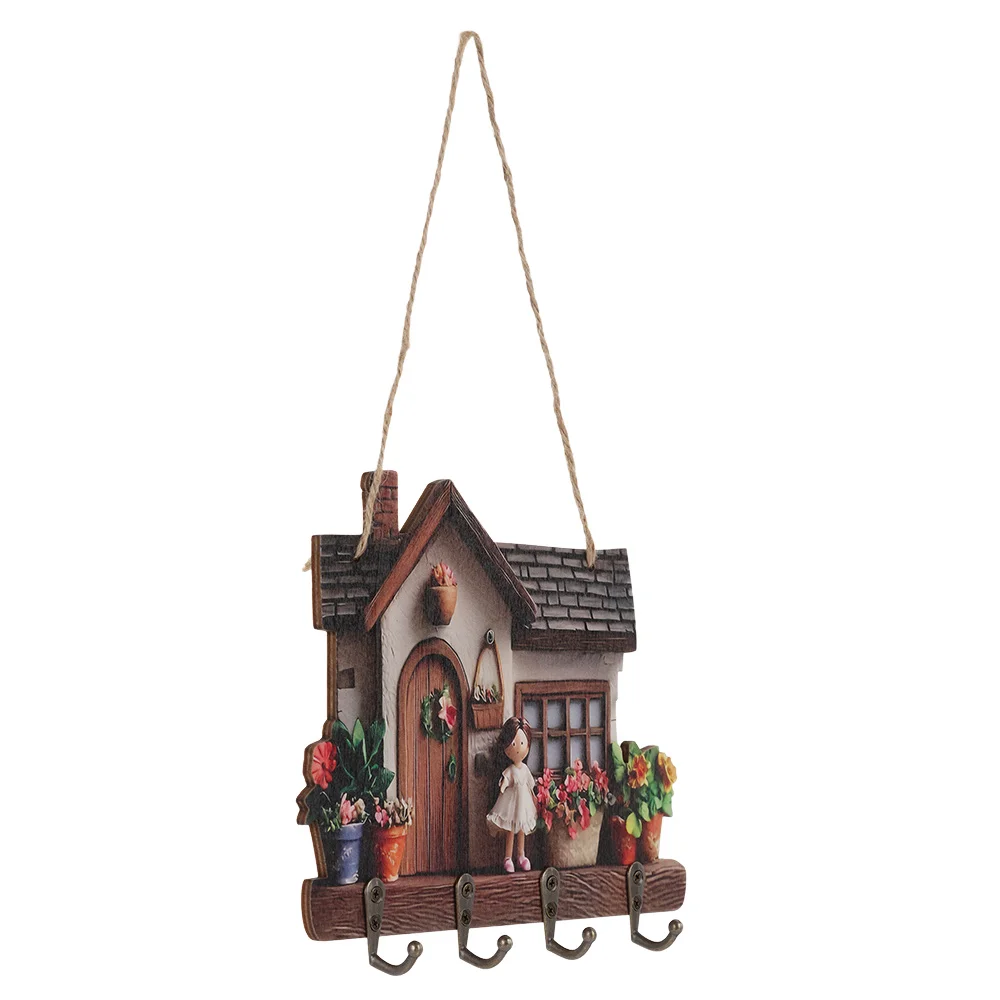 New Wood Wooden Key Holder 2D Flat Colorful House Key Holder Wall Mounted House Shape Decorative Key Hanger Home Wall Decor