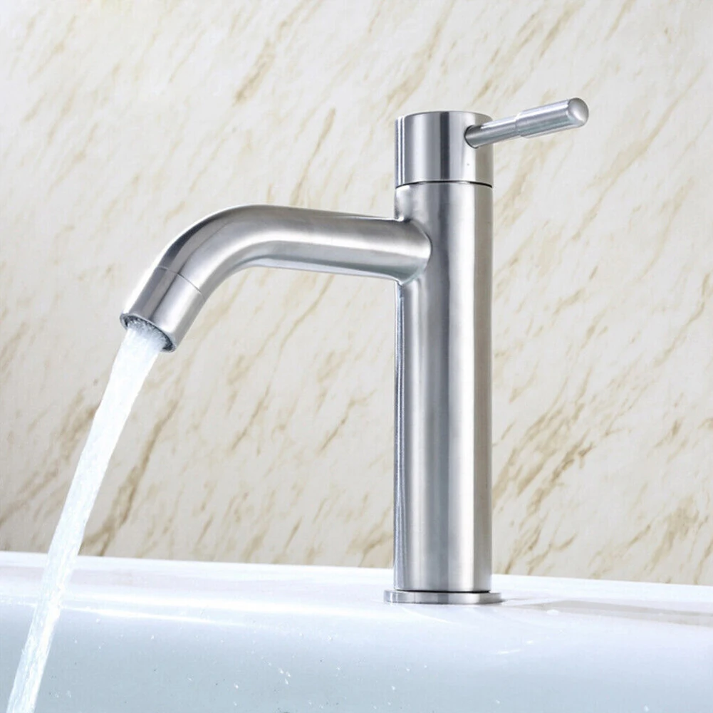 

Silver Single Cold Sink Faucet Bathroom Counter Basin Faucet Bathroom Fixture Stainless Steel Bathroom Basin Faucets Replace