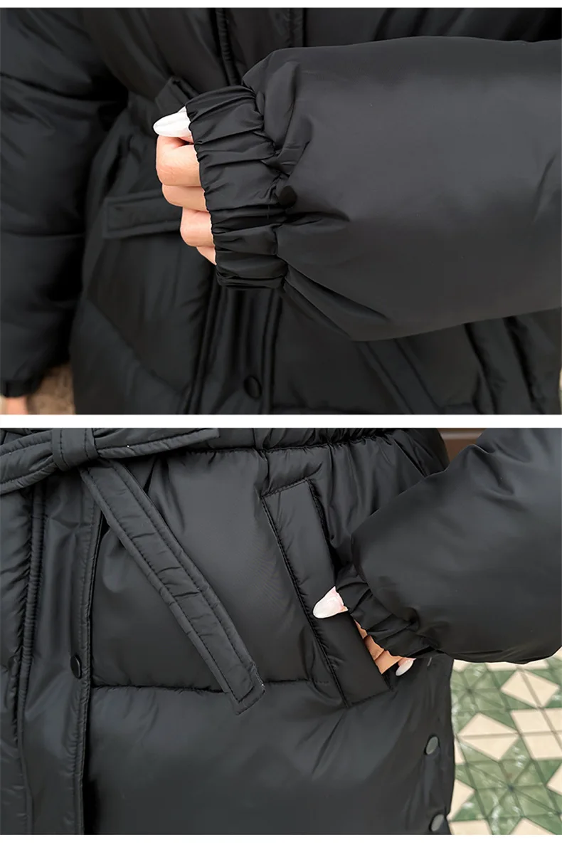 ZAROY Women's Thick Warm Cotton Jacket With Belt Winter Casual Solid Long Sleeves Pocket Zipper Hooded Down Coat куртка ж