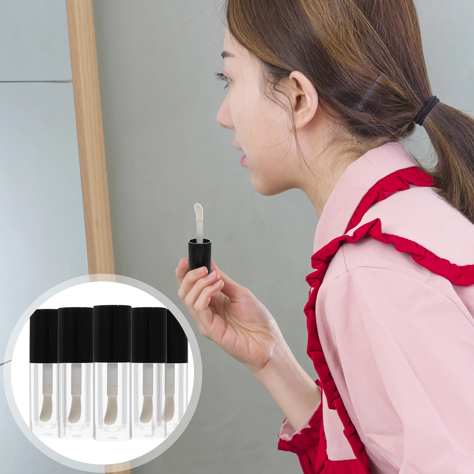 5 Pcs Lip Gloss Tube Travel Size Container Empty Round with Brush Tubes Plastic Lipstick Refillable