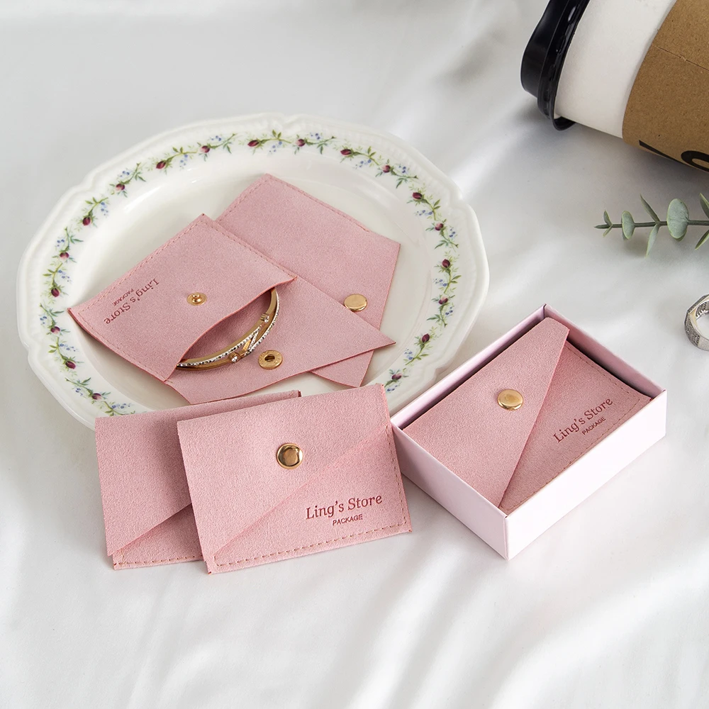 

50pcs Personalized Velvet Jewelry Bag Microfiber Snap Button Portable Pouches Earrings Rings Storage Bracelet Necklace Packaging