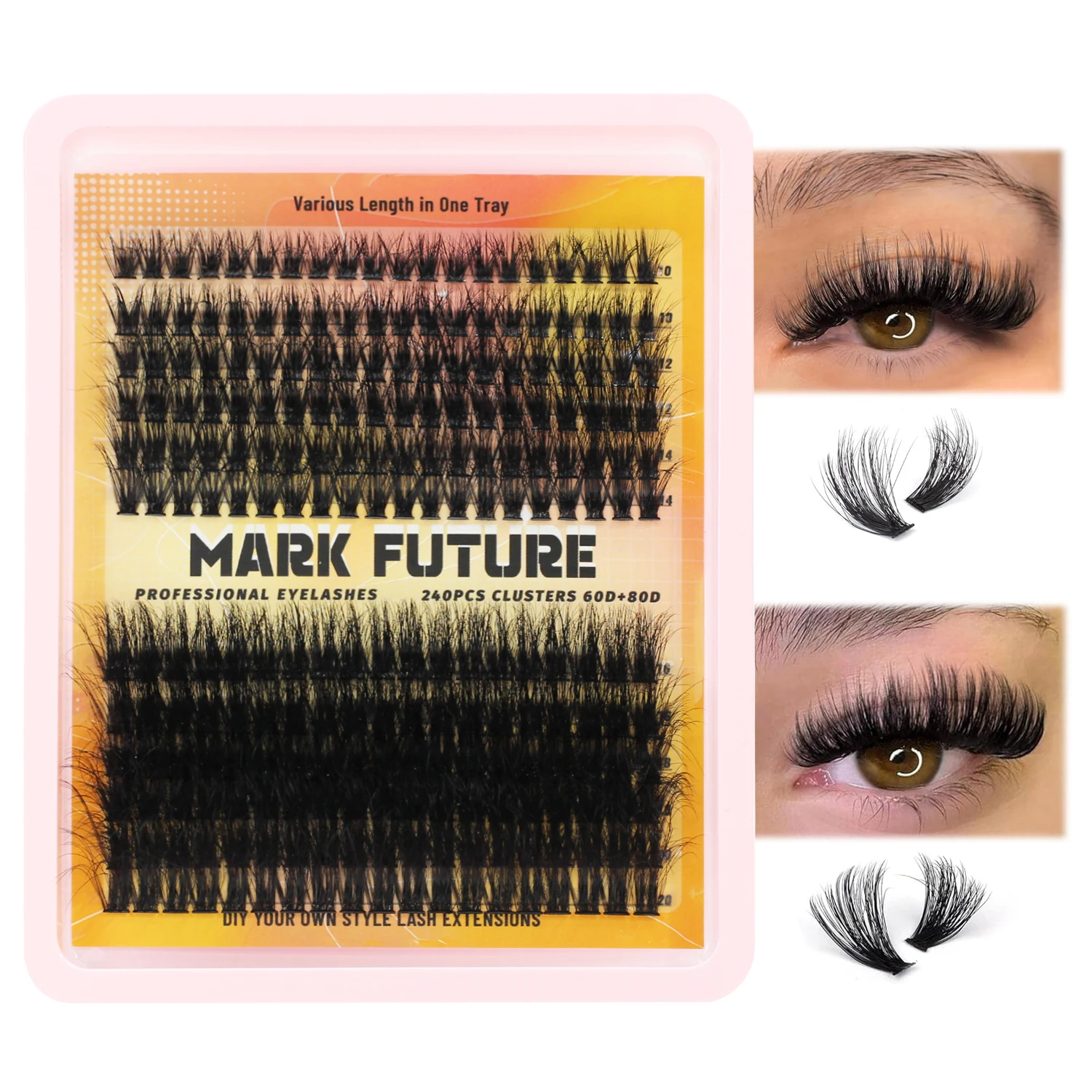 12 Reihen mit 60D+80D gemischten Wimperntrays, 3D-Volumen-Wimpern, weiche, natürliche Nerzwimpern, 5D flauschige Cluster-Kunstwimpern