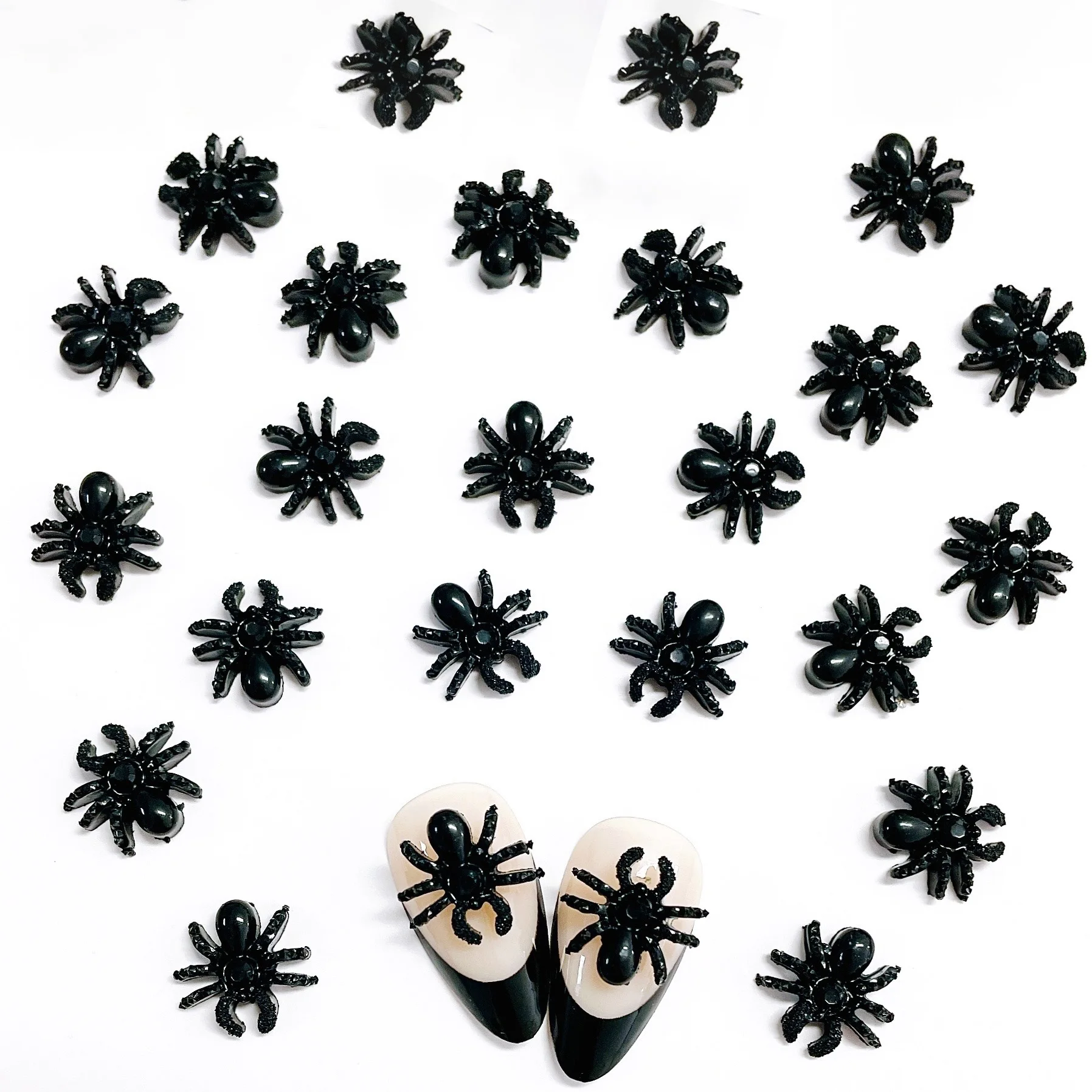 10Pcs Black Spider Nail Charms Halloween Popular Cartoon Dark Middle Spiders Nails Art Rhinestones 13*13MM Manicure Accessories