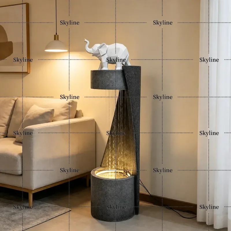 for Flowing Water Ornament Indoor Living Room Club Fountain Decoration with Floor Light Luxury Resin Circulating Water