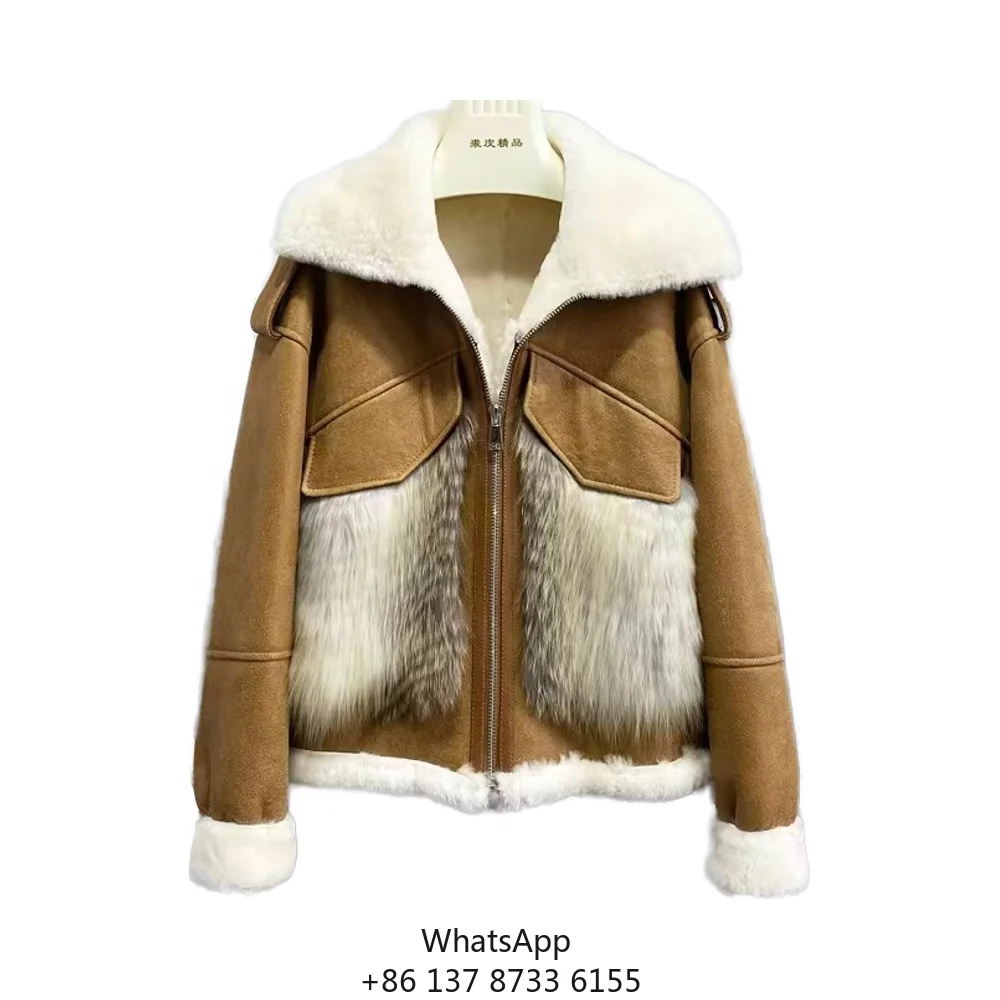 

Женская укороченная кожаная куртка из овчины с двусторонним мехом и пуговицами, водонепроницаемая, 2025 год