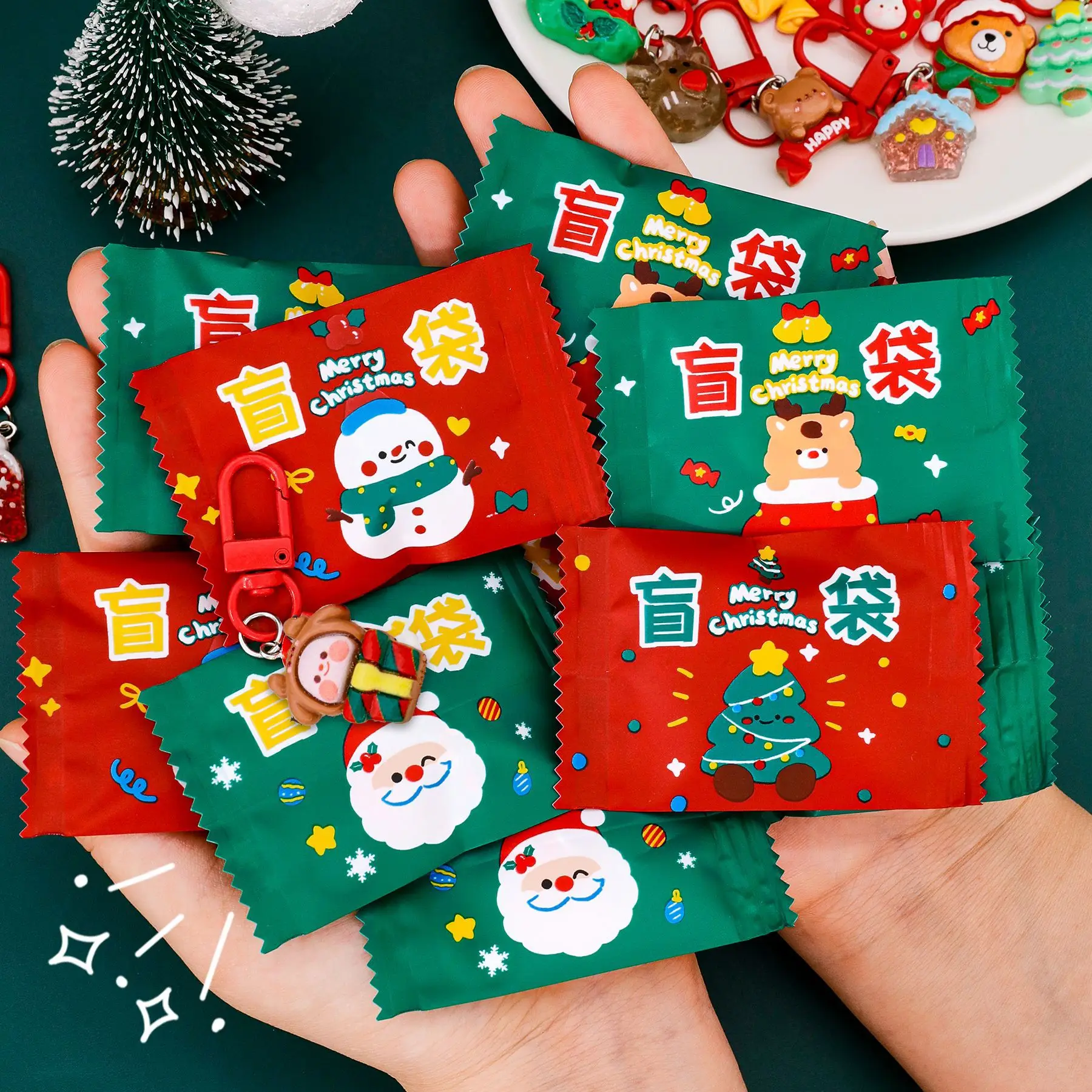 Kerst blinde tas sleutelhanger hars hanger - mini blinde tas student klasse beloning kleine briefpapier geschenk blinde doos