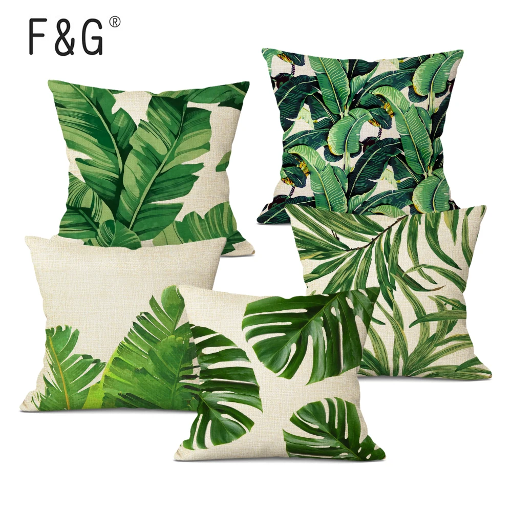 

Tropical Banana Leaves Cushion Cover Palm Leaf Pillow Cases Linen Car Decorative Pillowcase Large Floor Sofa Home Throw Pillows