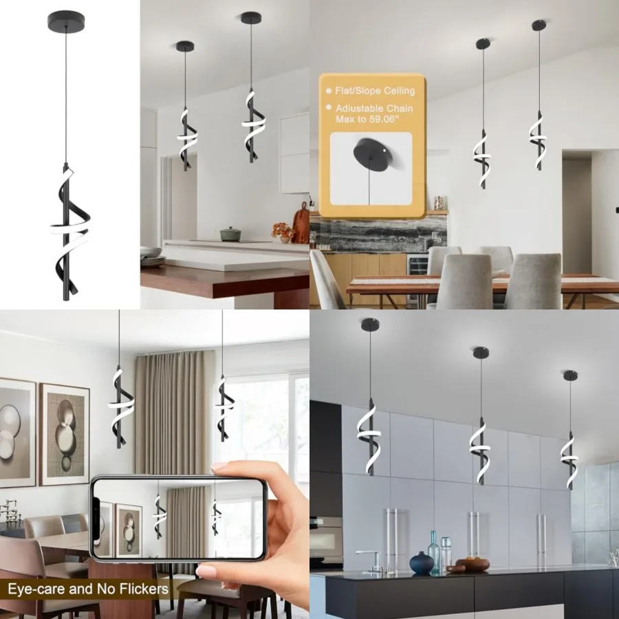 

Spiral Led Pendant Light Fixtures, 5500K Cold White Modern Led Pendant Light Kitchen Island, Adjustable Height Kitchen Island L