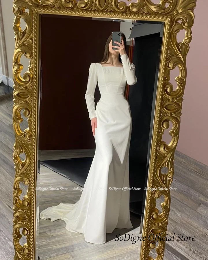 Sodigne Meerjungfrau einfache Brautkleider quadratischer Kragen Satin volle Ärmel Brautkleid 2024 langes Brautkleid vestidos de novia