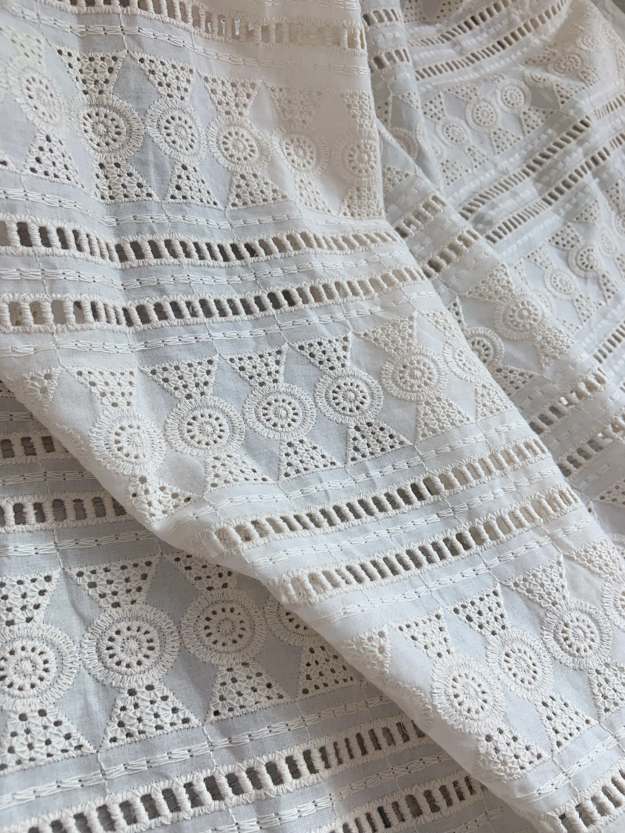 1 Yard Off White 100% Cotton Embroidered Flower Hollow Lace Fabric for Brocade Clothing Supplies,Dresses Accessories