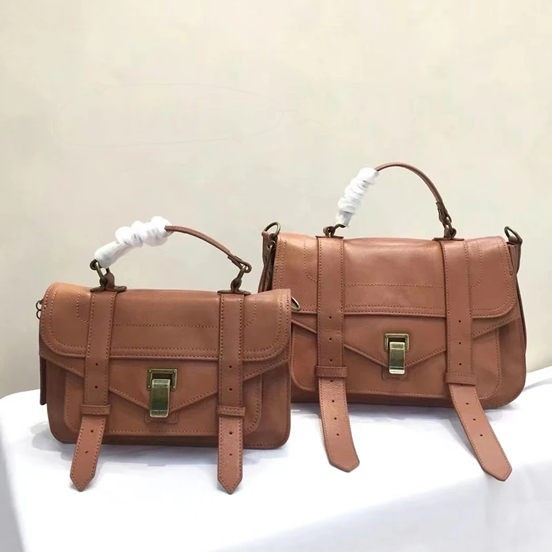 Genuine Sheep Skin Vintage Briefcase Female Two Sizes Luxury Top Quality Handbag Ladies School-Bag Popular New Coming