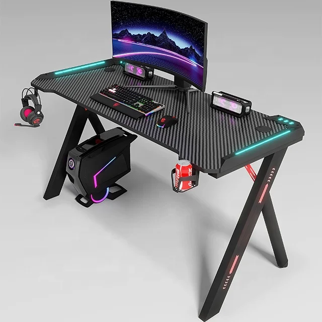 Z Shaped PC Work Home Office Computer Table Modern Gaming Desk Gaming Desk with Led