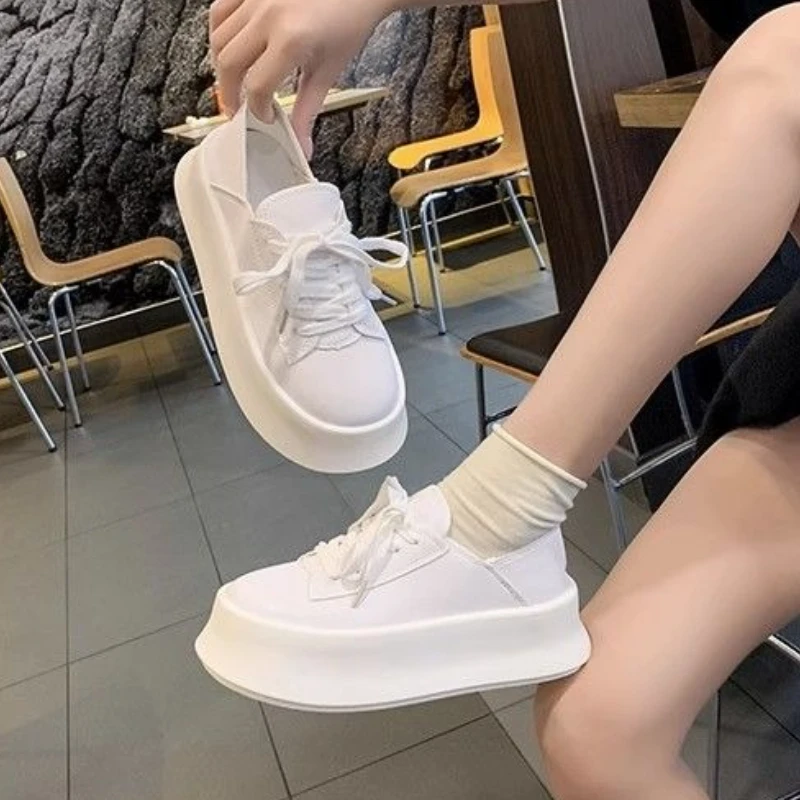 

Cushioned Chunky White Loafers for Women 2025 Breathable Mesh Sneakers with Thick Sole Versatile All Match Footwear