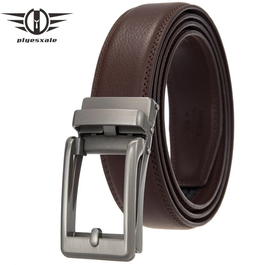 

Plyesxale Luxury Brand 3cm Width Leather Belts For Men High Quality Automatic Cinturones Hombre Black Coffee Cowhide Belt B22