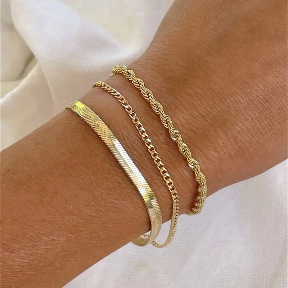 Vintage Boho Handmade Multilevel Gold Color Geometric Twists Snake Chain Bracelet For Women Fashion Female Punk Jewelry Gift
