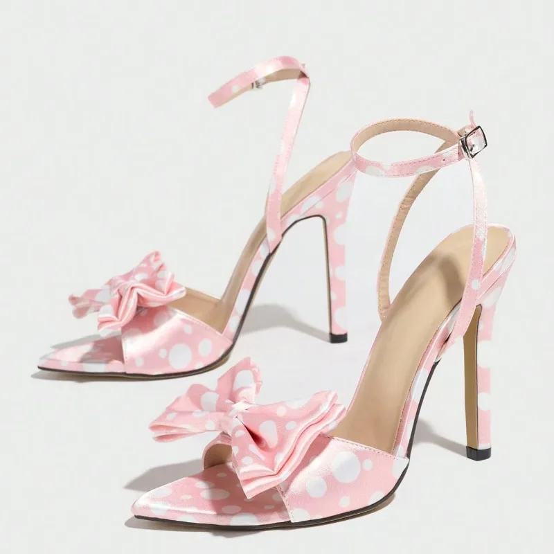 

Women's High Heel Sandals Classic Polka Dot Silk Elegant Bow Dress Stiletto Shoes for Women Wedding Party Prom Pumps Size 35-43