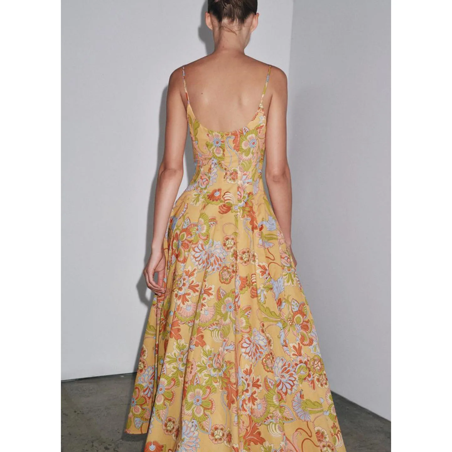 Novo outono 2025 feminino casual mistura de algodão redondo ne a linha dr floral impressão em camadas bainha confortável ajuste maxi dr