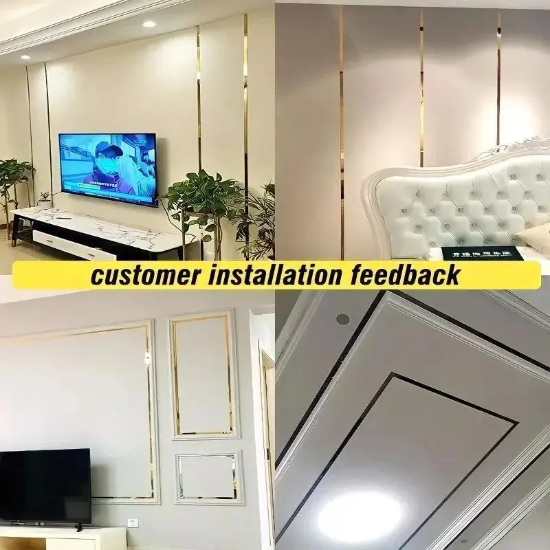 1 Roll Gold Wall Sticker Stainless Steel Flat Decorative Lines Titanium Wall Ceiling Edge Strip Mirror wall decor stickers