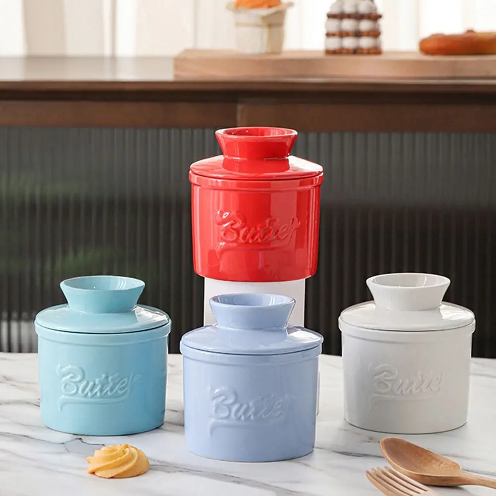 Glossy Finish Butter Bell Crock Handmade with Lid Ceramic Butter Dish Big Capacity Thicken Butter Holder Spreadable Butter