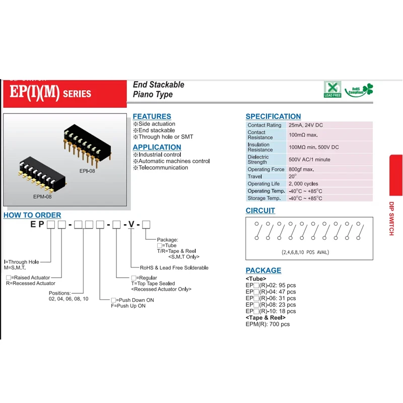1 Stück 100% Taiwan für Yuanda DIP EPM-08-V-T/R Klaviertasten-Typ 8P Drehregler-Seitenwahlschalter 2,54mm Codierung – Detail 3