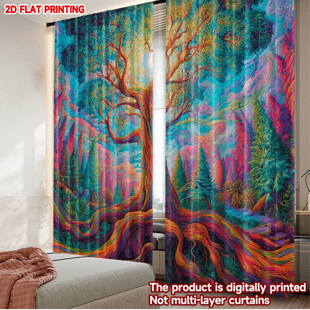 2D الطباعة المسطحة 2 قطعة الستار دوامة شجرة الرقمية المطبوعة البوليستر الستائر الأسرة الطرف الديكور للاستخدام الداخلي في الهواء الطلق ل