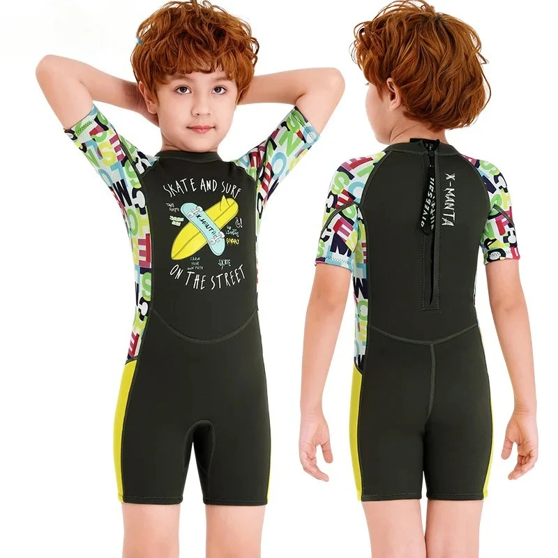 

Детский неопреновый короткий купальник 2,5 мм, цельный гидрокостюм с короткими рукавами, подводное плавание, серфинг, плавание, костюм для дайвинга, детский купальник