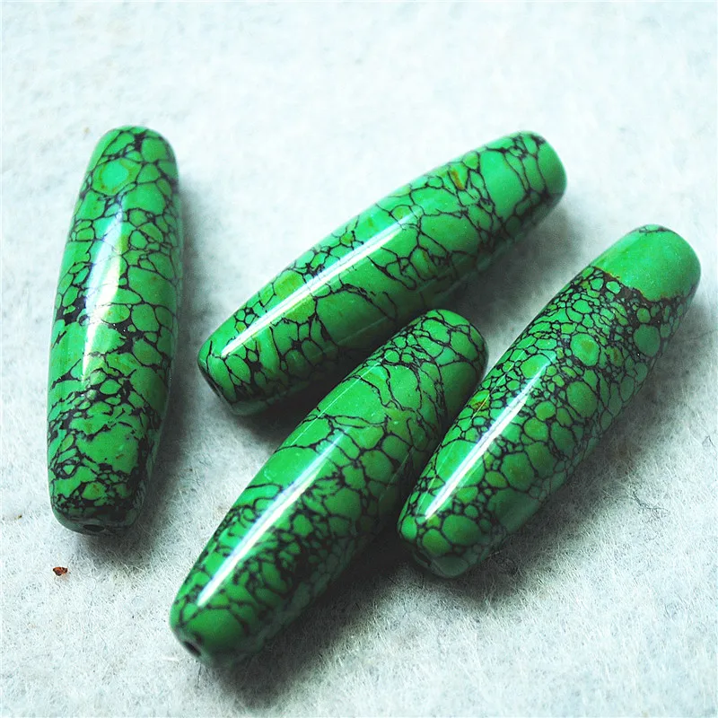 4PCS Natural Crack Green Turquoise Stone Tube Size 40X12MM DIY Jewelry Acccessories Women Necklace Making Beads