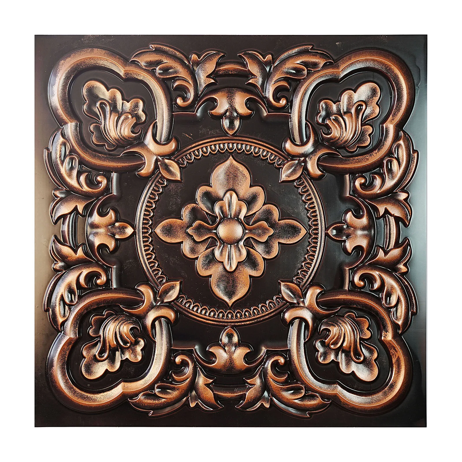 Plastic Ceiling Tile Faux Tin Painted 3D Embossed Wall Panels for Cafe Club Salon PL30 Traditional copper 10PCS