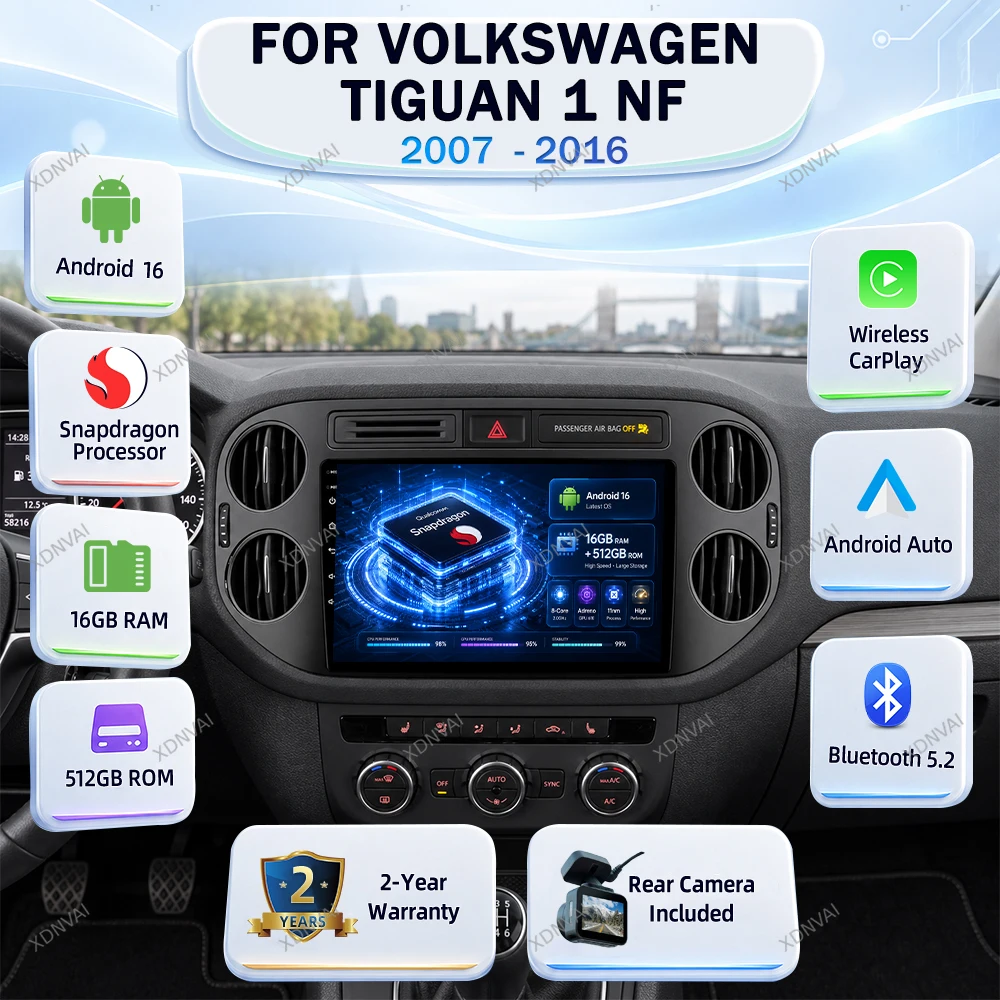 Android 16 Multimedia For Volkswagen Tiguan 1 Nf 2007 - 2016 Car Radio Video Player Head Unit GPS Autoradio Stereo RDS DSP BT